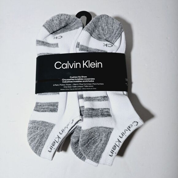 Calvin Klein No Show Socks 6-Pair Men's Cushion White Gray Size 7-12 NWT - Picture 1 of 7